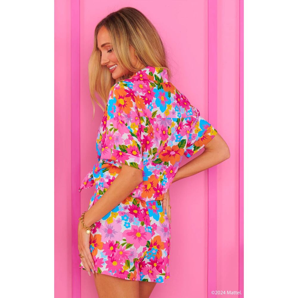Show Me Your MuMu Parker Button Down Barbie Linen | Pink Orange‎ Floral | SZ M - Picture 4 of 13